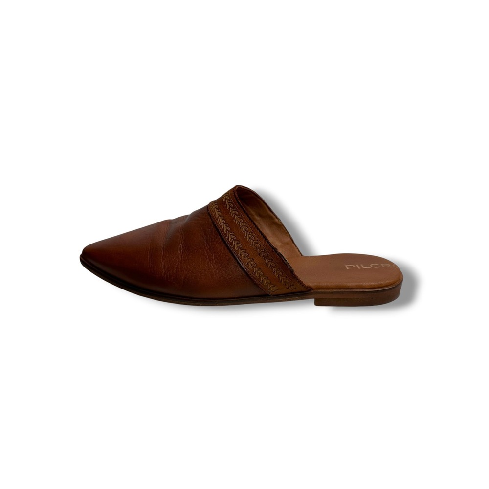 Pilcro Pointed Toe Mules Womens 39 Brown Leather Embroidered Flat Slides Spain